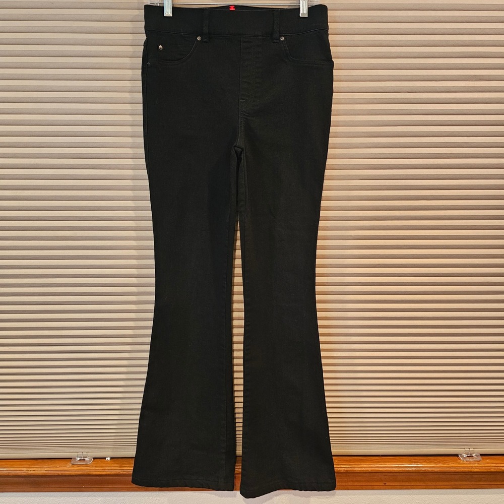 Spanx Flare Jeans Midnight Black High Rise Pull On Stretch Denim 20326R Womens M